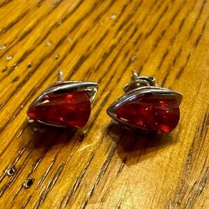 Vintage Burnt Orange Faceted Crystal Stud Earrings Silver Designer Style Elegant